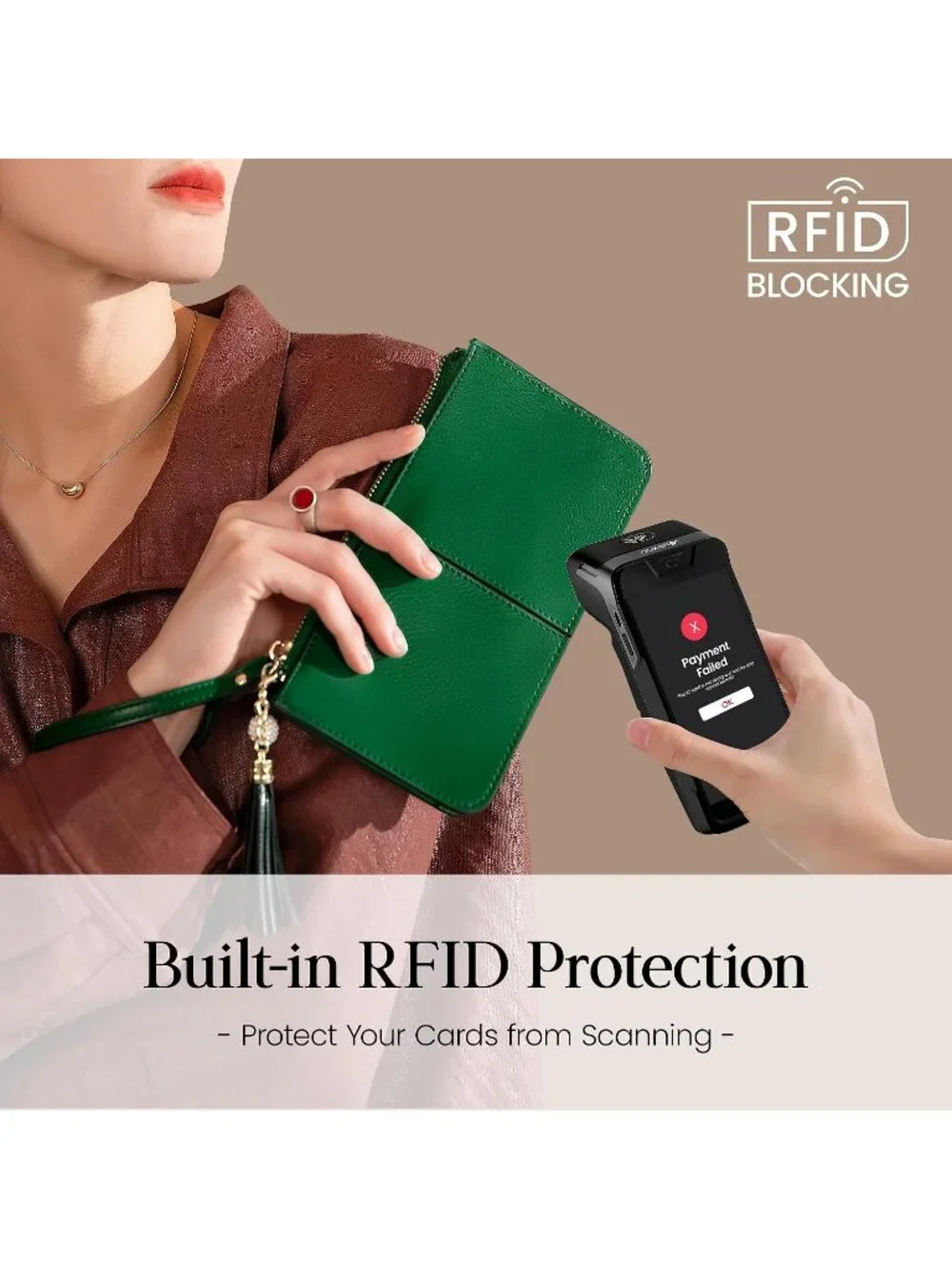 Womens Kelly Green Genuine Leather RFID Wristlet Clutch Slim Holder Wallet Purse